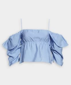Vince. Paneled Long Sleeve Blouse In Vista Blue