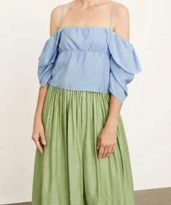 Vince. Paneled Long Sleeve Blouse In Vista Blue