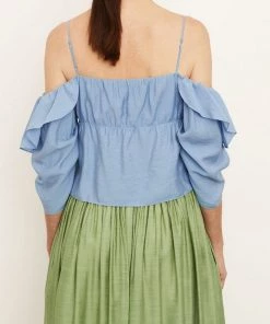 Vince. Paneled Long Sleeve Blouse In Vista Blue