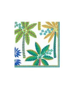 Caspari Home & Beauty Paradise Palms Paper Cocktail Napkins In White