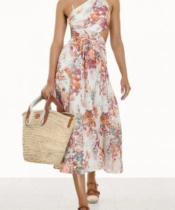 Zimmermann Just In Pattie Asymmetric Dress In Cream Floral