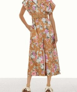 Zimmermann Just In Pattie Cuffed Jumpsuit In Ginger Rose