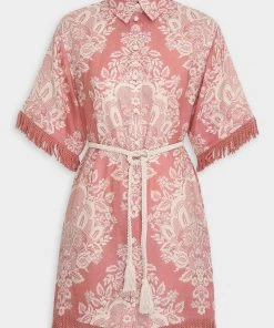 Zimmermann Just In Pattie Fringed Shirt Dress In Rose Baroque Floral