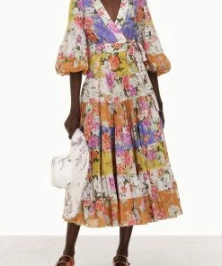 Zimmermann Pattie Wrap Midi Dress In Spliced