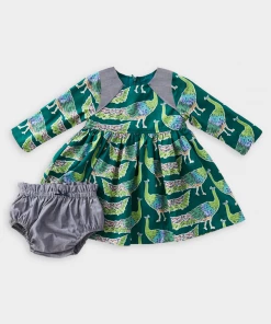 Pink Chicken Just In Songbird Dress Set In Evergreen Peacocks