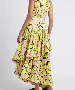 Aje. Just In Pelicano Racer Asymmetric Midi Dress In Citrus Bloom