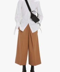JW Anderson Just In Pleat Front Wide Leg Cropped Trousers In Camel