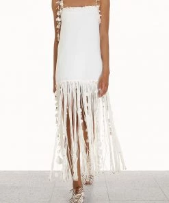 ZIMMERMANN Featured Designers Postcard Shell Fringe Dress In Ivory