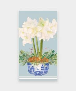 Caspari Potted Amaryllis Paper Guest Towel Napkins In Pale Blue Just In