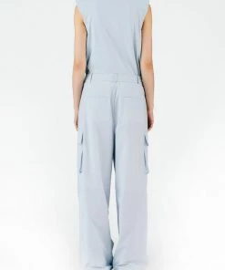 Tibi Just In Powder Nylon Pleated Cargo Stella Pant In Blue Grey