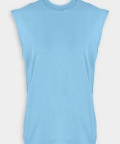 Tibi Punto Milano Mockneck T-Shirt In Aquamarine Blue