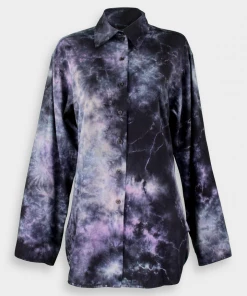 Raquel Allegra Tie Dye Phoebe Sleeve Button Down Top In Nebula Cloud