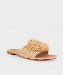 Melocotton Raffia Rope Flower Slide Sandal In Natural