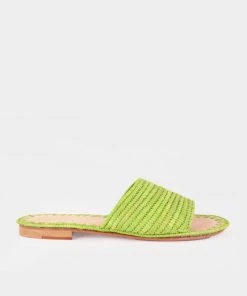 Melocotton Raffia Rope Slide Sandal In Green