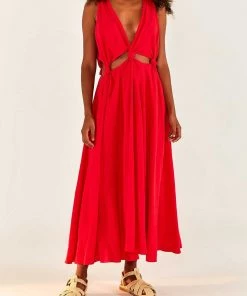 FARM Rio Redcutout Midi Dress