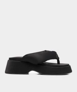 GANNI Retro Padded Thing Sandals In Black