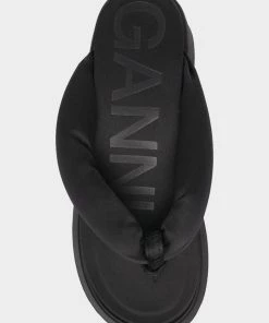 GANNI Retro Padded Thing Sandals In Black
