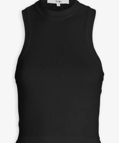 Tibi Ribbed T-Shirt Cropped Tank In Black Just In