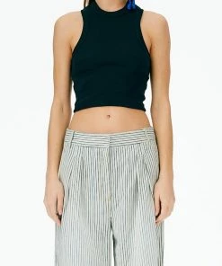 Tibi Ribbed T-Shirt Cropped Tank In Black Just In