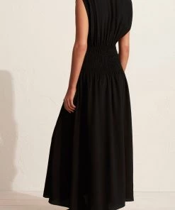 Matteau Shirred Boat Neck Dress In Black