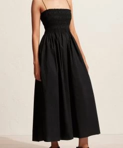 Matteau Shirred Bodice Dress In Black Just In