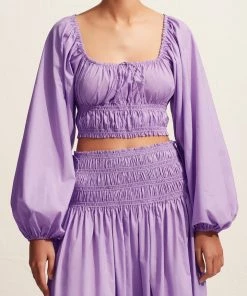 Matteau Just In Shirred Decolette Blouse In Violet