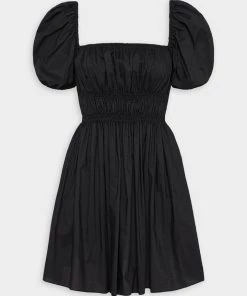 Matteau Shirred Peasant Mini Dress In Black Just In