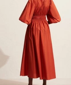 Matteau Shirred Plunge Dress In Terracotta