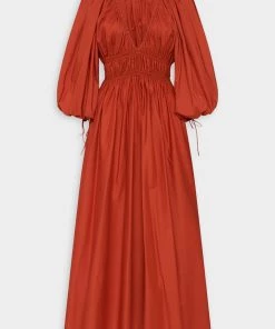 Matteau Shirred Plunge Dress In Terracotta