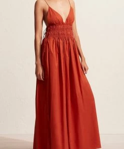 Matteau Shirred Triangle Dress In Terracotta Just In