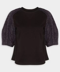 3.1 Phillip Lim Short Sleeve Broderie Anglaise Camp Shirt In Midnight