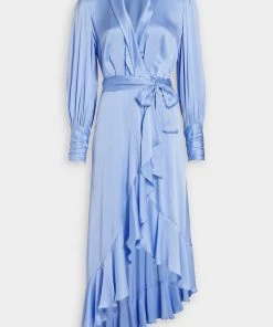 ZIMMERMANN Silk Wrap Midi Dress In Cornflower Featured Designers