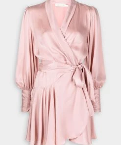 ZIMMERMANN Silk Wrap Mini Dress In Blush
