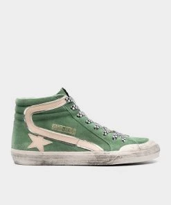 Golden Goose Slide Wood Green Suede Leather Men Sneaker