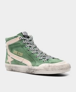Golden Goose Slide Wood Green Suede Leather Men Sneaker