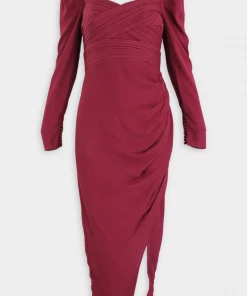 Self-Portrait Stretch Crepe Wrap Midi Dress In Cabernet Just In