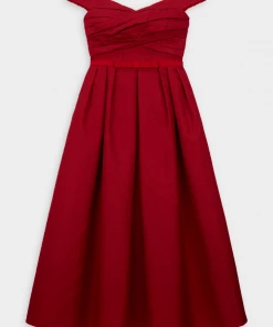 Self-Portrait Textured Off-Shoulder Midi Dress In Red Just In