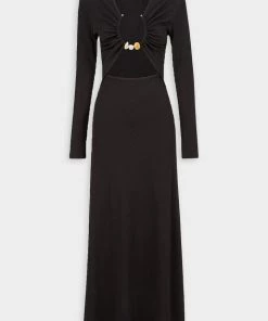 Christopher Esber Split Quartz Ruched Long Sleeve Dress In Black