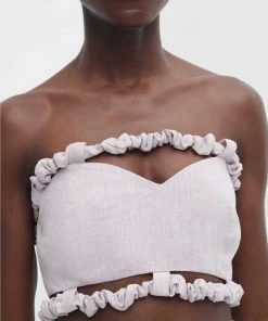 GANNI Strapless Crop Top In Light Lilac Just In