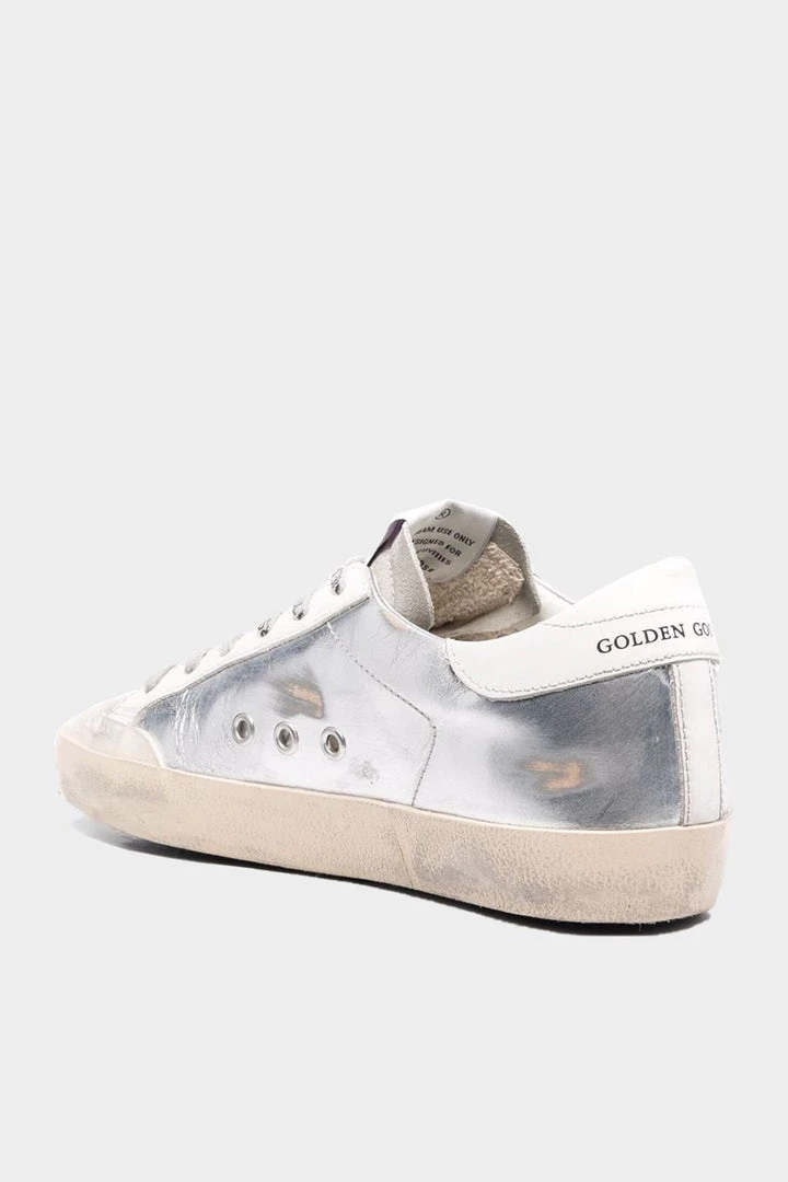 Golden Goose Super-Star PenStar Laminated And Cocco Print Leather Sneaker In Silver Just In 3 Golden Goose Super-Star PenStar Laminated And Cocco Print Leather Sneaker In Silver Just In