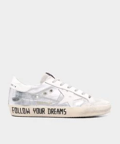 Golden Goose Super-Star PenStar Laminated And Cocco Print Leather Sneaker In Silver Just In