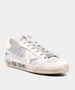 Golden Goose Super-Star PenStar Laminated And Cocco Print Leather Sneaker In Silver Just In