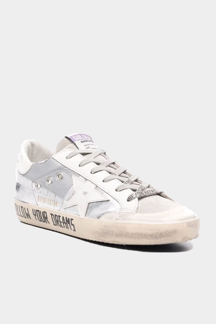 Golden Goose Super-Star PenStar Laminated And Cocco Print Leather Sneaker In Silver Just In 2 Golden Goose Super-Star PenStar Laminated And Cocco Print Leather Sneaker In Silver Just In