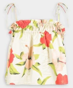 GANNI Just In Surfer Tieband Strap Top In Hawaii Graphic Rutabaga