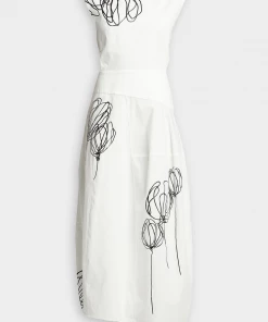 Tibi Tulipe Dress In White/Black Multi