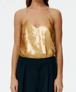 Tibi Eclair Sequins Beading Cami Top In Gold Just In