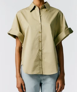 Tibi Eco Poplin Rolled Sleeve Shirt In Clay Just In