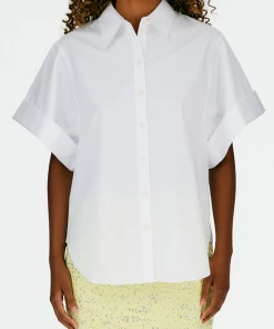 Tibi Eco Poplin Rolled Sleeve Shirt In White Just In