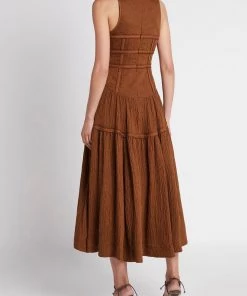 Aje. Tidal Corset Midi Dress In Coffee Just In
