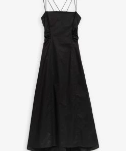 FRAME Tie Back Midi Dress In Noir Just In